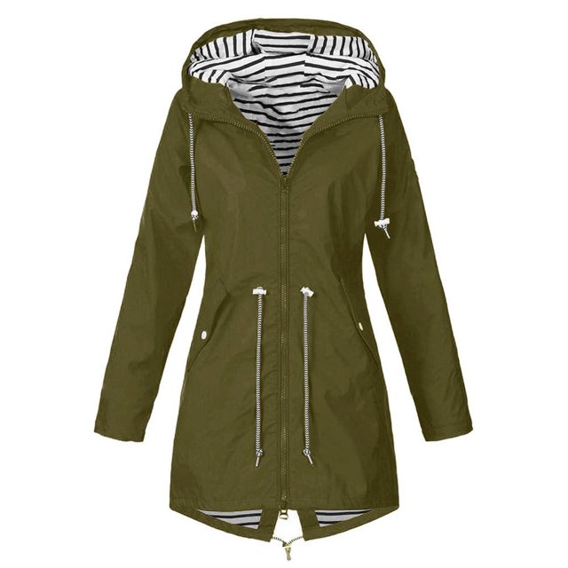 Women Hooded Thick Jacket Long Sleeve Drawstring Design Windbreaker Spring Autumn Outdoor Coat