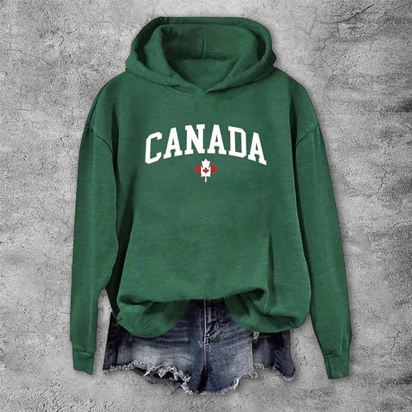 Canada Maple Leaf Sweatshirt for Men Flag Print Pullover Hoodies for Men (Dark Green XL)
