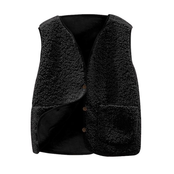 aohooy Sherpa Vest for Teen Girls Fleece Fuzzy Warm Button Down Sleeveless Jacket Cute Lightweight Solid Outwear with Pocket Black,150