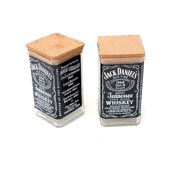 WASABOTTLE Repurposed Jack Daniels Whiskey Bottle Stash Storage Jars Cork Lids for Sugar | Flour | Lentil | Coffee | Pasta | Stash - JD Bourbon Bottle (Set of 2 + Engraving)750ml