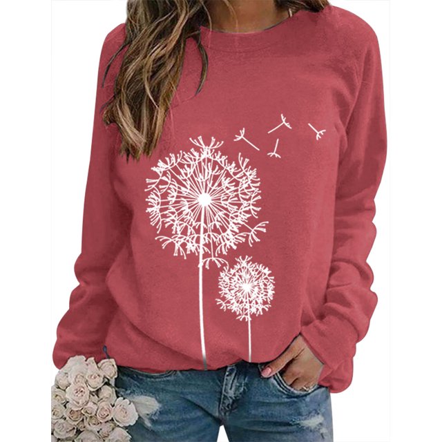 ZXZY Pull à Manches Longues Col Rond Imprimé Graphique Pissenlit Femme