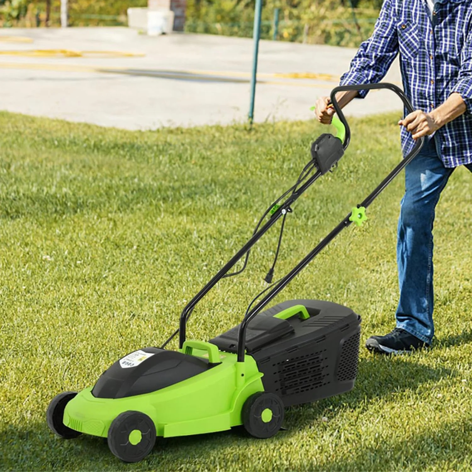 NiamVelo Electric Lawn Mower Grass Cutter Machine 12-Amp 13-Inch Electric Dethatcher with 25L Collection Box, 3-Position Height Adjustment for Garden Yard Lawn, Green