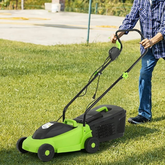 NiamVelo Electric Lawn Mower Grass Cutter Machine 12-Amp 13-Inch Electric Dethatcher with 25L Collection Box, 3-Position Height Adjustment for Garden Yard Lawn, Green