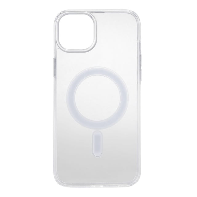 Onn. iPhone 15 Plus, iPhone 14 Plus Magsafe Compatible Hard-Shell Phone Case in clear transparent hard-shell design with built-in magnetic ring for MagSafe, slim profile, protective button covers, and precise cutouts for ports and camera, providing scratch, dust, and 6-foot drop protection, also suitable for keeping your phone safe while maintaining its original look.