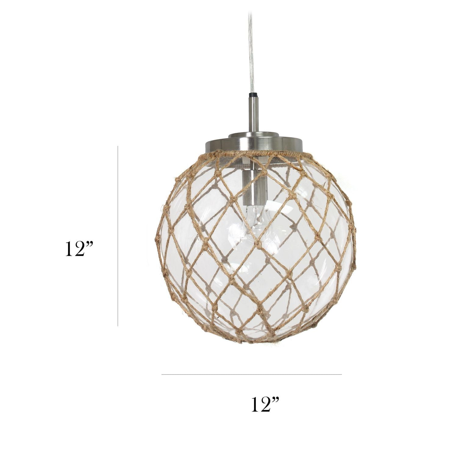 Elegant Designs Buoy Netted Brushed Nickel Coastal Ocean Sea Glass Pendant with Natural Rope