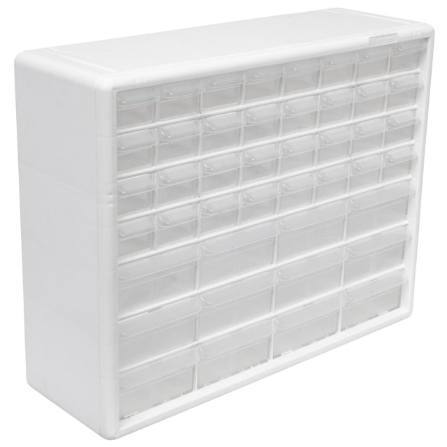 Akro-Mils 10144 44-Drawer Plastic Drawer Storage Cabinet for Garage Organization, Bead Organizer, Lego Storage, Teacher Toolbox, Makeup Organizer, and More, 20-Inch W x 6-Inch D x 16-Inch H, White