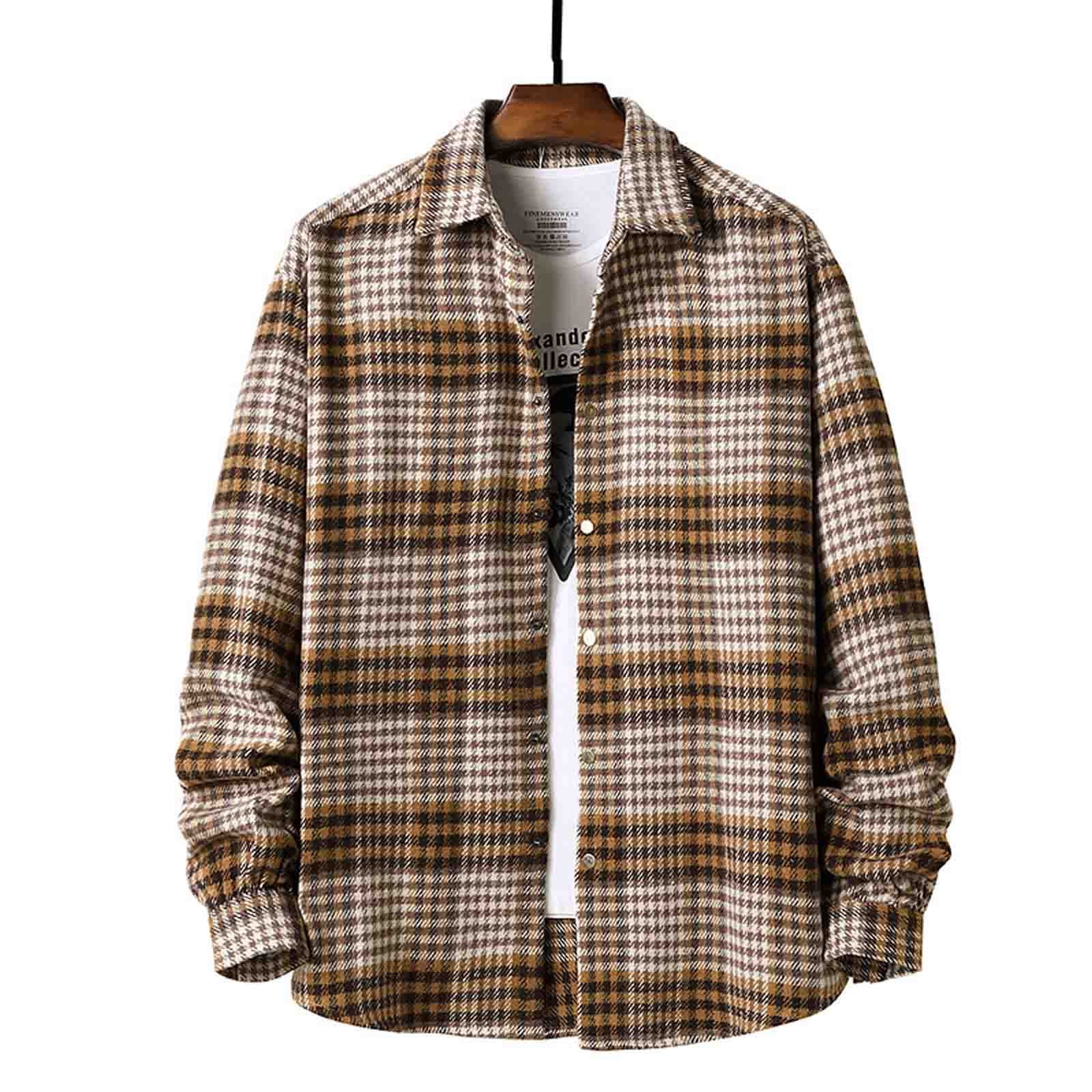 Meichang Men's Flannel Shirts Plus Size Plaid Outerwear Fall Button Down Shirt Jacket Regular Fit Long Sleeve Cardigan Jacket