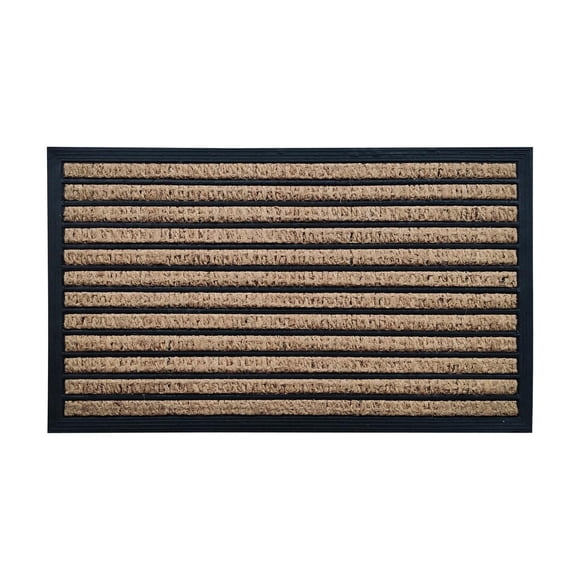 Home Décor Inc. Stripe Coir Doormat – 18" x 30" Durable, Natural Fiber, Anti-Skid Backing