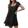 thumbnail image 1 of Birdeem Robe Mini Élégante à Manches Courtes en Chiffon pour Femmes avec Pompon, Col en U et Volants, 1 of 1