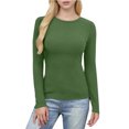 thumbnail image 3 of Hauts Ajustés Côtelés d'Automne - T-Shirt à Col Rond à Manches Longues Extensible, Décontracté, Basique pour Femmes, 3 of 7