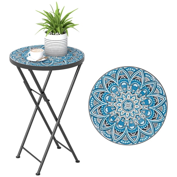 Outsunny Table d'Appoint de Patio en Mosaïque, Table de Balcon Pliante de 14 Pouces, Bleu
