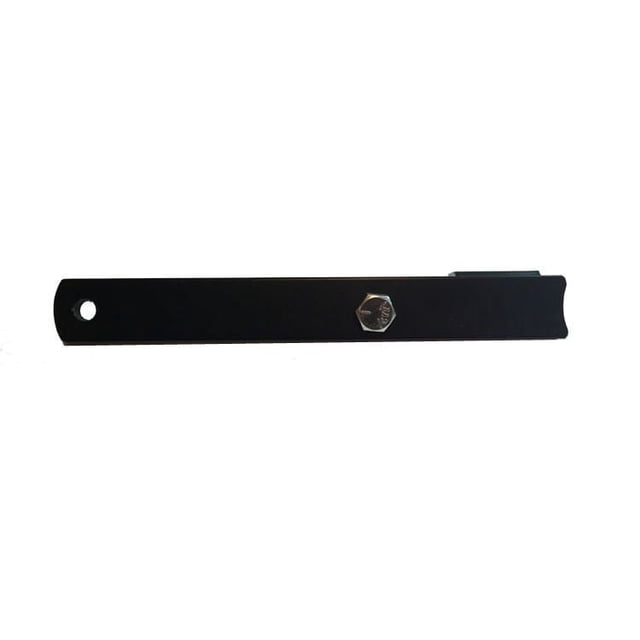 Country Living Grain Mill Power bar in black metal with a central hex bolt and a hole on one end, designed to extend the turning radius of the grain mill and reduce grinding effort by up to 40%, suitable for specialty hand tool use in home improvement.