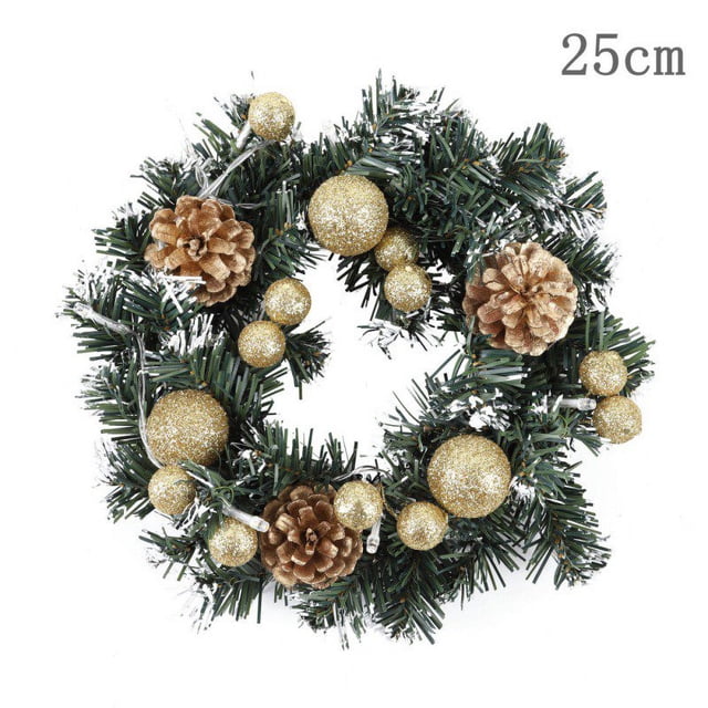 Christmas Wreath With Battery Powered LED Light String Front Door Hanging Garland Holiday Home Decorations