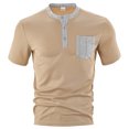 thumbnail image 2 of Mens Henley Shirts Short Sleeve Casual T-Shirts Colorblock Summer Button T Shirts Basic Tees with Pocket, 2 of 4