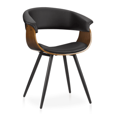 Bouclair Black Faux Leather and Walnut Chair