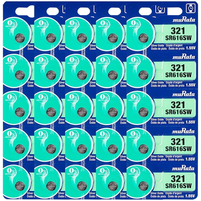 Murata 321 SR616SW Battery 1.55V Silver Oxide Watch Button Cell (25 Batteries)