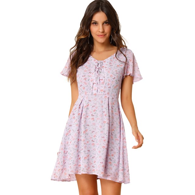 INSPIRE CHIC Robe en Mousseline à Lacets à Fleurs pour Femme