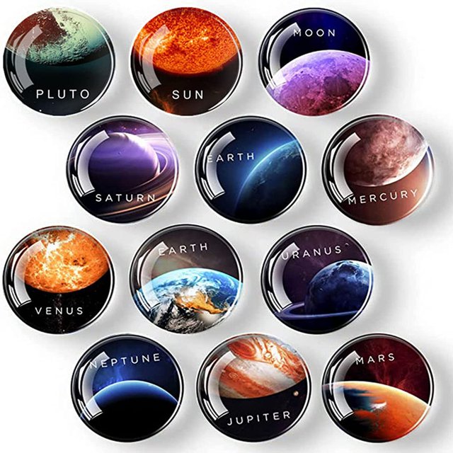 Glass Fridge Magnets, 12Pcs Planet Crystal Refrigerator Glass Magnets Strong Decorative Magnets for Locker Kitchen Office Whiteboards Photos Party Creative Decorative Magnets for Gift