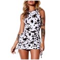 thumbnail image 1 of Birdeem Womens Fashion Sexy Round-Neck Print Sleeveless Tight Drawstring Mini Dress, 1 of 6