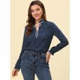 thumbnail image 2 of INSPIRE CHIC Blouse à Col à Volants Noué pour Femme Manches Longues Hauts L Bleu Foncé-Pois, 2 of 5