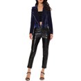 thumbnail image 2 of INSPIRE CHIC Women's Velvet Notched Lapel Zipper Cropped Motorcycle Jacket M Blue, 2 of 7