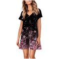 thumbnail image 2 of SMihono Robes Bohèmes d'Été Femmes Grande Taille Mode Femmes Été Décontracté Col en V Imprimé Floral Manches Courtes Robe Ample, 2 of 7