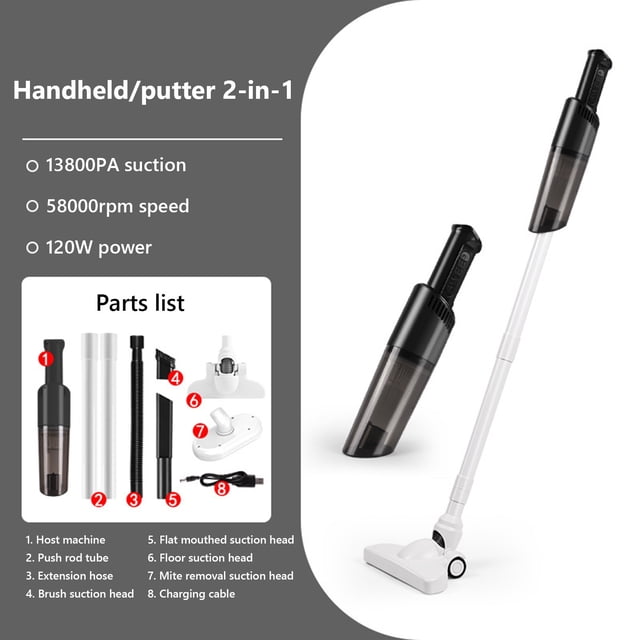 SSZMDLB Car Vacuum Cleaner, Cordless Hand Vacuum Cleaner, Powerful Suction Car Vacuum for Home, Portable Rechargeable Stick Vacuum, USB Charging, Lightweight, for Carpet, Sofa, Car Interior