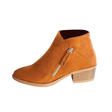 jsaierl Women's Casual Booties Fall Fashion Solid Color Short Boots Mid Heel Pointed Side Zip Ankle Boot