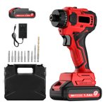 Mistaha 21V Cordless Lithium Electric Screwdriver Set with 10 Drill Bits, Dual Voltage Charger, Red+Black, Brushless Motor, Adjustable Torque & Speed, Ideal for Home Appliances Installation.