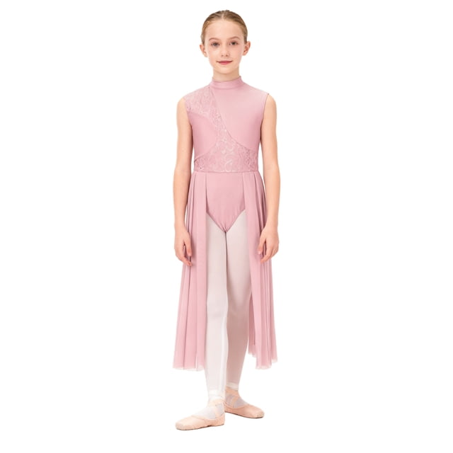 YiZYiF Robe de Danse Sans Manches en Dentelle pour Filles Justaucorps de Ballet Contemporain Moderne Latin Rose 8
