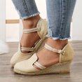 thumbnail image 2 of Kcodviy Sandales pour Femmes à Plateforme Compensée, Sandales à Lacets pour Femmes, Sandales en Lin Polyvalentes, Sandales Tressées à Talons, Chaussures pour Femmes à Boucle, Sandales Compensées Respirantes, 2 of 8