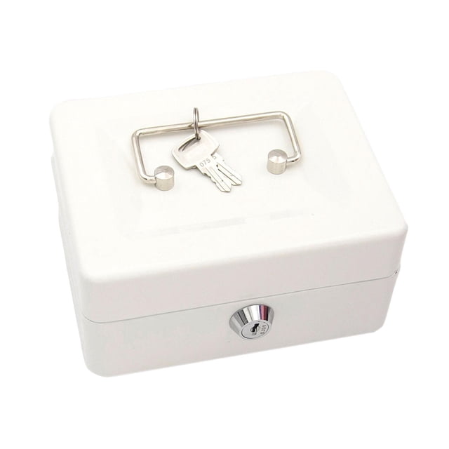 DOLITY Metal Cash Box with Lock Case Container with Keys for Kids Girls Boys Prizes White