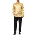 thumbnail image 2 of INSPIRE CHIC Men's Dress Satin V Neck Long Sleeves Button Down Party Shirts L Golden, 2 of 6
