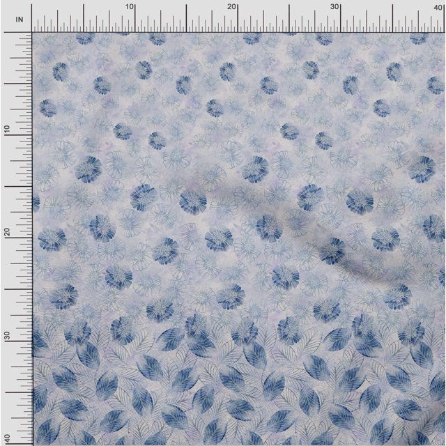 oneOone Silk Tabby Grayish Blue Fabric Leaves & Flower Panel Craft Projects Decor Fabric Printed By The Yard 42 Inch Wide