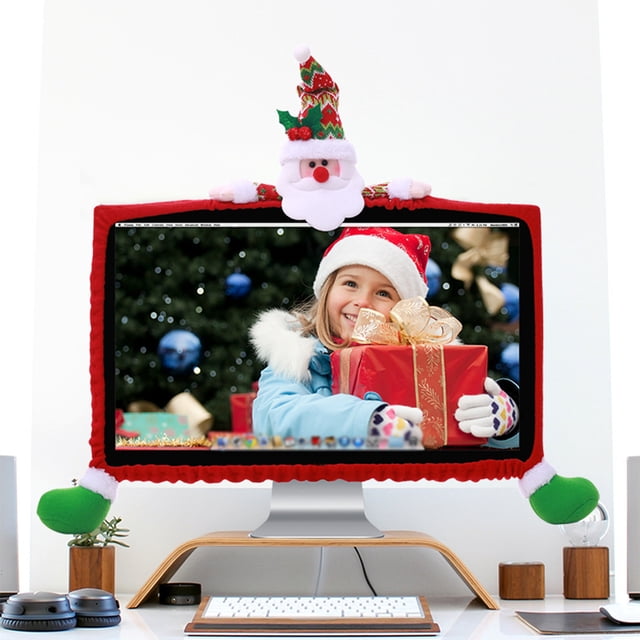 Christmas Decorations Indoor Outdoor,Christmas Tree Decorations,1 Pack Christmas Computer Monitor Border Cover TV Monitor Cover Elastic Laptop Computer Cover For Xmas Home Office Computer Decoration