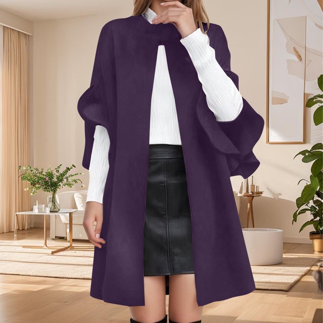 Lovzfmll Manteau Trench en Laine pour Femme, Revers Cranté Mode avec Poches à Rabat Violet, 5TG