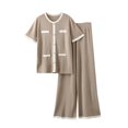 thumbnail image 1 of Ensembles Assortis pour Femmes Manches Courtes Col Rond Chemises Pantalons Larges Amples Pyjamas Ensembles Vêtements d'Été pour Femmes, 1 of 4