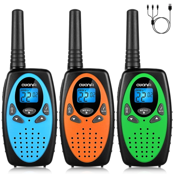 AWANFI Walkie Talkie 3 Pack, Rechargeable Walkie Talkies for Kids Adults with 1200mAh Li-ion Battery, 22 Channels Portable 2 Way Radios for Boys Girls Gift