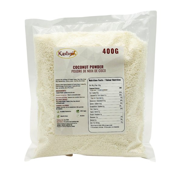 Kasturi Noix de Coco Desséchée 400 g, Noix de Coco Fine Déchiquetée Non Sucrée pour la Pâtisserie, la Cuisine, les Desserts et les Smoothies