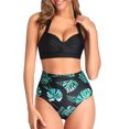 thumbnail image 1 of Women Vintage Swimsuit Two Piece Retro Halter Ruched High Waist Print Bikini Set, 1 of 9
