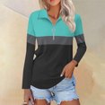 thumbnail image 2 of Plebaso Chemises à Manches Longues pour Femmes à Blocs de Couleur Quart Zip Hauts Décontractés Col Pull Blouses pour Femmes, 2 of 7