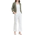 thumbnail image 2 of INSPIRE CHIC Blazer à Rayures pour Femme Manches 3/4 Décontracté Ouvert à l'Avant Revers Cranté Blazer TP Vert Armée, 2 of 8