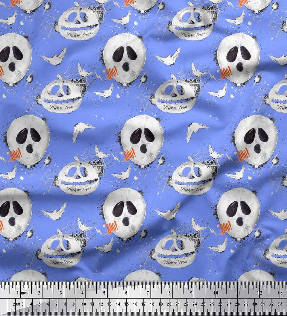 Soimoi Velvet Fabric Spider Web,Bat & Ghost Halloween Printed Fabric 1 Yard 58 Inch Wide