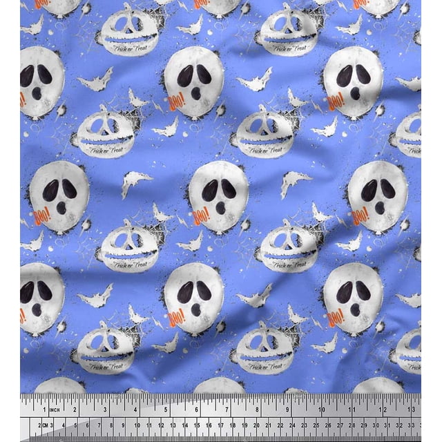 Soimoi Moss Tissu Georgette Toile d'Araignée, Imprimés de Tissu d'Halloween Bat & Ghost au Mètre 42 Pouces de Large