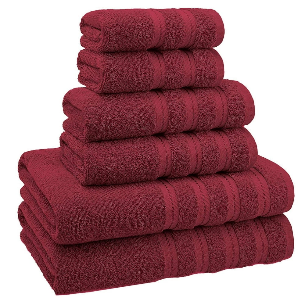 QUTETN Soft Long-staple Cotton Luxury Bath Towels Set of 6  Include 2 Bath Towels 2 Hand Towels 2 Washcloths  100% Cotton Towels for Bathroom  Turkish Towels  Burgundy Towel Sets