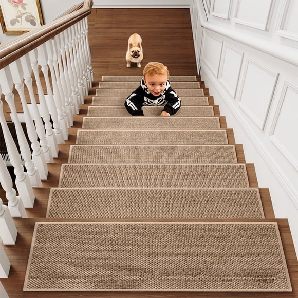 Apmemiss Clearance 8x30in Flax Non Slip Stair Treads 4 Pack Quality Material with Rubber Backing Indoor Washable Stair Mats for Wooden Steps Pet Kids Friendly Stair Rug