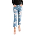 thumbnail image 1 of JDinms Womens Destroyed Ripped Holes Jeans Straight Leg Slim Fit Denim Pants, 1 of 4