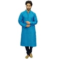 thumbnail image 2 of Atasi Ethnic Men's Kurta Pyjama Set Blue Bollywood Designer Shirt-Small, 2 of 7