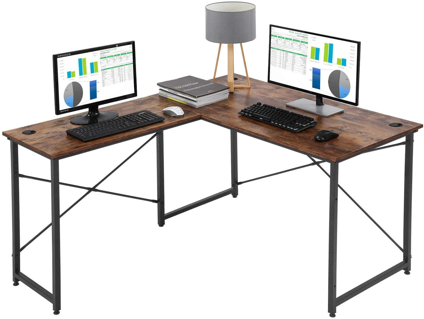 BestOffice L-Shaped Gaming Desk, Ergonomic PC Computer Desk & Study Writing Table, Modern Corner Workstation, Vintage Brown