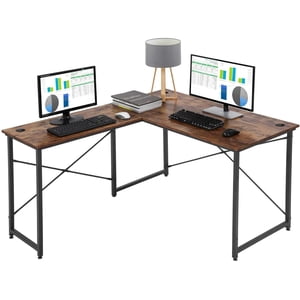 BestOffice L-Shaped Bureau de jeu, ergonomique PC Bureau informatique & Table d'étude de rédaction, station de travail en angle moderne, Vintage Brown